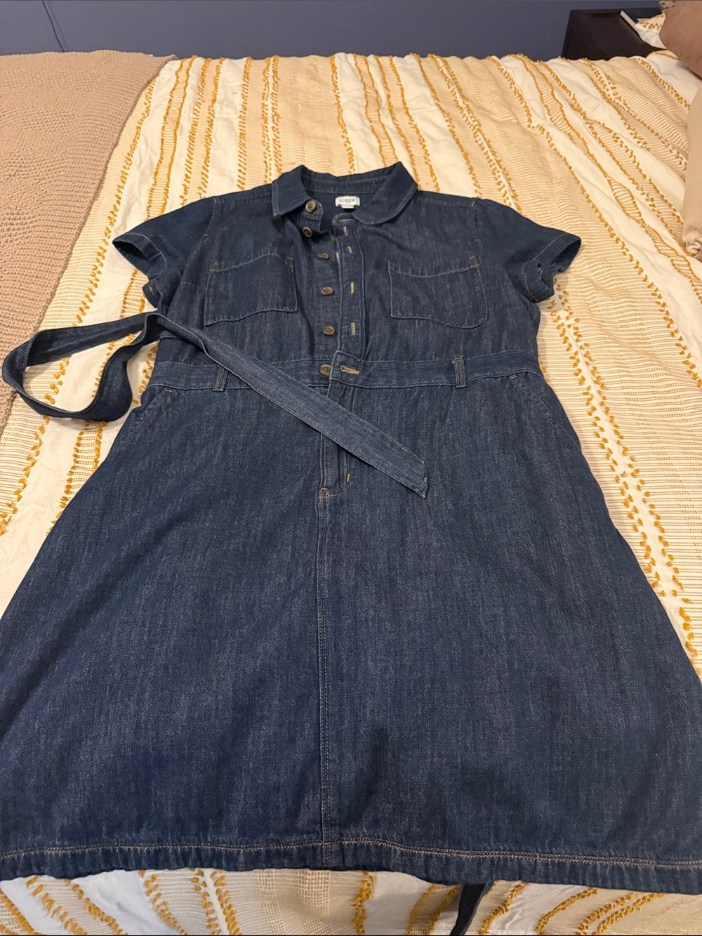 J. Crew Factory Dark Blue Denim Shirt Dress with Belt